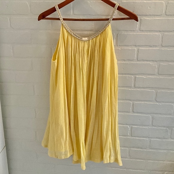 Lovely Babydoll Tank top pastel butter yellow/gold gauze pleated greek lined L - Picture 4 of 7